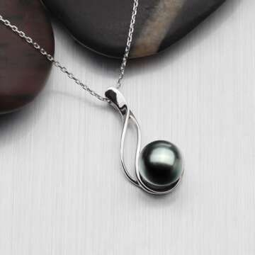 VIKI LYNN Tahitian Cultured Black Pearl Pendant Necklace 9-10mm Round Sterling Silver Gifts for Women
