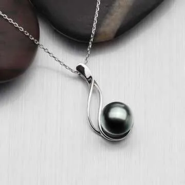 VIKI LYNN Tahitian Cultured Black Pearl Pendant Necklace 9-10mm Round Sterling Silver Gifts for Women
