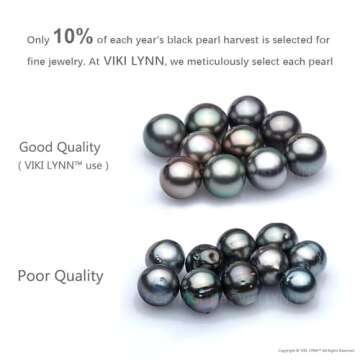 VIKI LYNN Tahitian Cultured Black Pearl Pendant Necklace 9-10mm Round Sterling Silver Gifts for Women