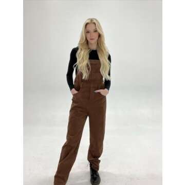 Onedreamer Womens Corduroy Overalls Adjustable Straps Baggy Bib Corduroy Jumpsuit Casual Corduroy with Pockets
