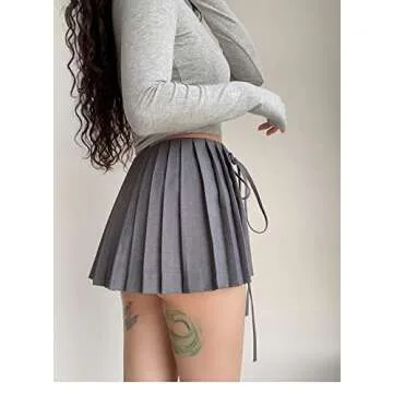 RICHTRUE Preppy Skirt Y2k Skirt Low Rise Skirt Pleated Skirts for Women Y2k Mini Skirts for Women Sexy (Grey,M,Medium)