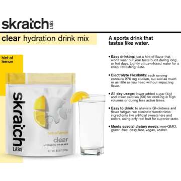 Skratch Labs Clear Hydration Drink Mix, Lemon (8.5 oz, 16 Servings) - Unflavored Electrolyte powder for Exercise, Endurance and Performance- Essential Electrolytes for Energy & Rapid Recovery- Non-GMO