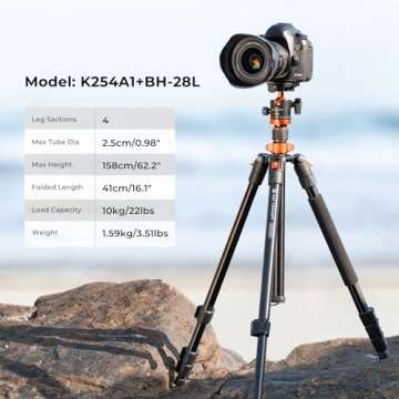 K&F Concept 62 inch DSLR Camera Tripod with Monopod + Aluminum Alloy Quick Release Plate for Camera ...