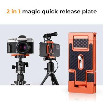 K&F Concept 62 inch DSLR Camera Tripod with Monopod + Aluminum Alloy Quick Release Plate for Camera and Cellphone Tripods K254A1+BH-28L 2-in-1 Quick Release Plate Kits (SA254M1)