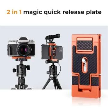 K&F Concept 62 inch DSLR Camera Tripod with Monopod + Aluminum Alloy Quick Release Plate for Camera and Cellphone Tripods K254A1+BH-28L 2-in-1 Quick Release Plate Kits (SA254M1)