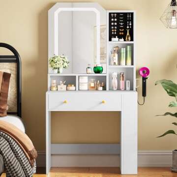 YITAHOME Small Makeup Vanity Desk with Mirror and Adjustable Lights, Vanity Table with Jewelry Foam,...