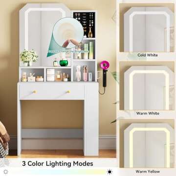 YITAHOME Makeup Vanity Desk with Adjustable Lights and Storage