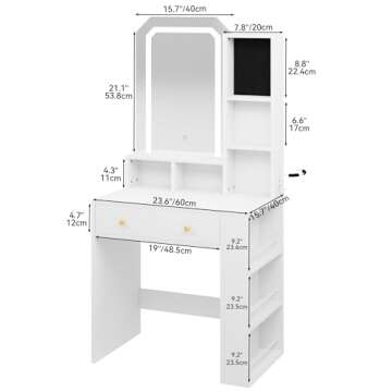 YITAHOME Makeup Vanity Desk with Adjustable Lights and Storage
