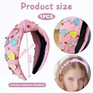 DUOJINSANXI Valentine's Day Headband for Women, Top Knotted Headband for Women, Rhinestone Headband,...