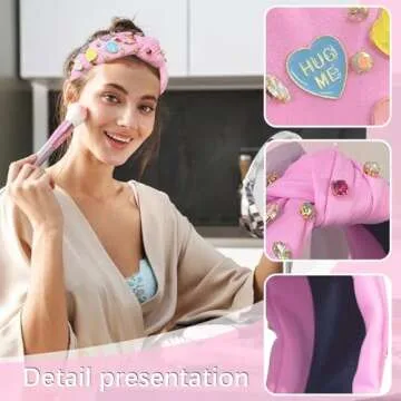 DUOJINSANXI Valentine's Day Headband for Women, Top Knotted Headband for Women, Rhinestone Headband, Metal Love Heart Headband, Valentines Hair Accessories for Girls Valentines Party Costume (Pink)