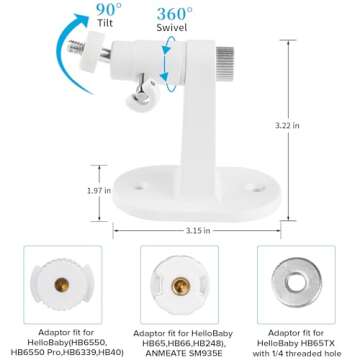 wochel Adjustable Baby Monitor Mount for HelloBaby HB65/HB40/HB6550/HB66/HB6339/HB6550 Pro, ANMEATE SM935E, Universal Baby Monitor Wall Mount with Perfect View and Easy to Install