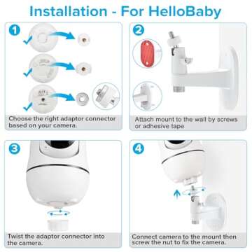 wochel Adjustable Baby Monitor Mount for HelloBaby HB65/HB40/HB6550/HB66/HB6339/HB6550 Pro, ANMEATE SM935E, Universal Baby Monitor Wall Mount with Perfect View and Easy to Install