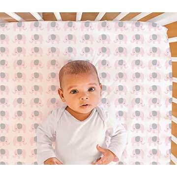 The Peanutshell 2-Pack Fitted Crib Sheet Set - Super Soft & Breathable Baby Girl Crib Sheets, Nursery Decor, Fit for Standard Mattress Cover- Pink Elephants