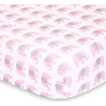 The Peanutshell 2-Pack Fitted Crib Sheet Set - Super Soft & Breathable Baby Girl Crib Sheets, Nursery Decor, Fit for Standard Mattress Cover- Pink Elephants