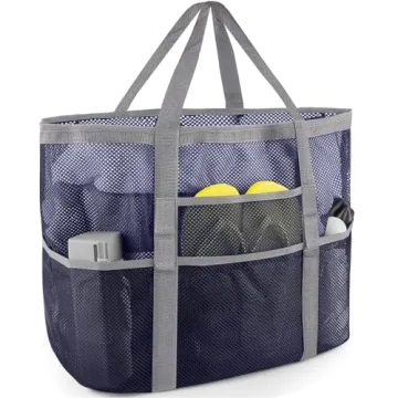 SRISE Mesh Beach Bag - Large Tote for Vacation Essentials, 16.5 inch Blue