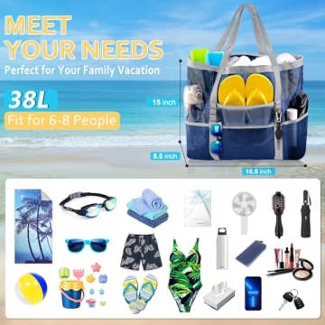 SRISE Large Mesh Beach Bag - Perfect for Family Adventures