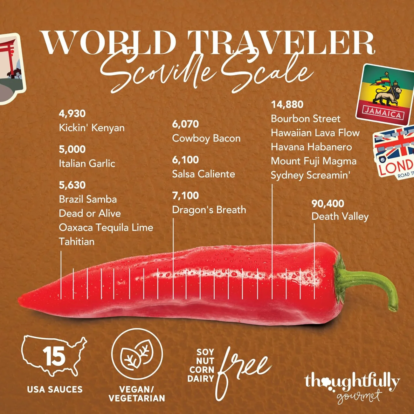 Gourmet World Traveler Hot Sauce Gift Set - 15 Pack