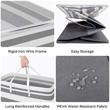 HomeHacks 3-Pack Large Laundry Basket, Waterproof, Freestanding Laundry Hamper, Collapsible Tall Clo...