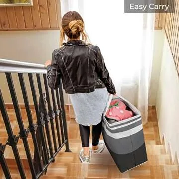 HomeHacks 3-Pack Large Laundry Basket, Waterproof, Freestanding Laundry Hamper, Collapsible Tall Clothes Hamper with Extended Handles for Clothes in The Dorm and Family-(Gradient Grey, 125L)