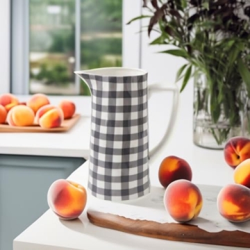 Creative Co-Op Black & White Gingham Pitcher - 64 oz