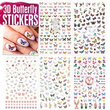 Teenitor Nail Art Brushes, Nail Dotting Tools, Nail Art Design Kit with Butterfly Nail Brush, Nail Art Stickers, Nail Foil, Nail Art Striping Tape, Nail Art Rhinestones