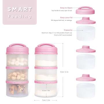 Termichy Stackable Formula Dispenser Portable Milk Powder Container, 2 Pack, Baby Pink