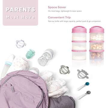 Termichy Stackable Formula Dispenser Portable Milk Powder Container, 2 Pack, Baby Pink