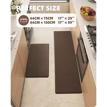 Color&Geometry Kitchen Rugs, Kitchen Rug Set 2 Piece Kitchen Runner Rug Kitchen Floor Mat, Cushioned Anti Fatigue Kitchen Mat Non Skid Waterproof Comfort Standing Kitchen Rug, 17"x29"+17"x59", Brown