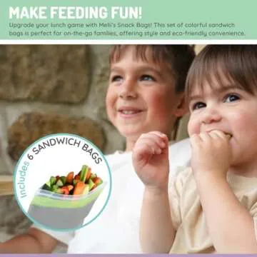 melii Reusable Sandwich & Snack Bags for Kids & Adults, 6 Pack, Food Storage, Organization & Meal Prep Containers, Leakproof, BPA free