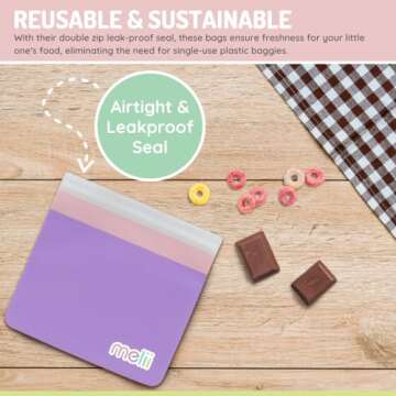 melii Reusable Sandwich & Snack Bags for Kids & Adults, 6 Pack, Food Storage, Organization & Meal Prep Containers, Leakproof, BPA free