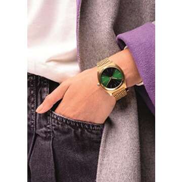 Nixon Time Teller A0451919-00. Gold and Green Women’s Watch (37mm. Gold Metal Band/Green Sunray Watch Face)