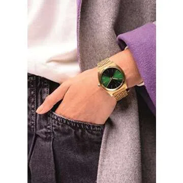 Nixon Time Teller A0451919-00. Gold and Green Women’s Watch (37mm. Gold Metal Band/Green Sunray Watch Face)