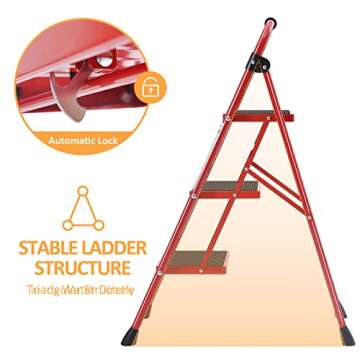 KINGRACK Step Ladder 3 Step Folding - Sturdy, Portable, and Safe for Home Use!
