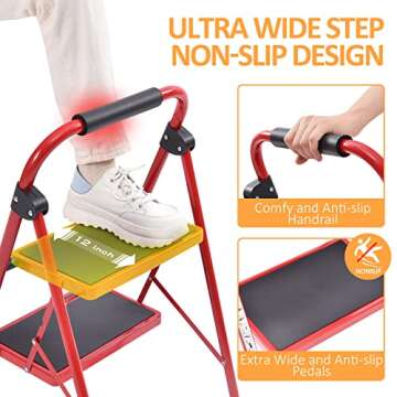 KINGRACK 3-Step Ladder with Anti-Slip and Wide Pedal