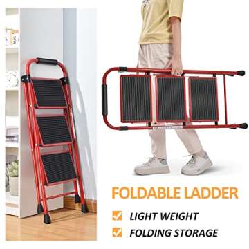 KINGRACK 3-Step Ladder with Anti-Slip and Wide Pedal
