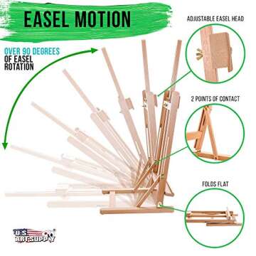 U.S. Art Supply 38" High Tabletop Wooden H-Frame Studio Easel - Artists Adjustable Beechwood Painting and Display Easel, Holds Up to 22" Canvas - Portable Sturdy Table Desktop Holder Sketch Pad Stand