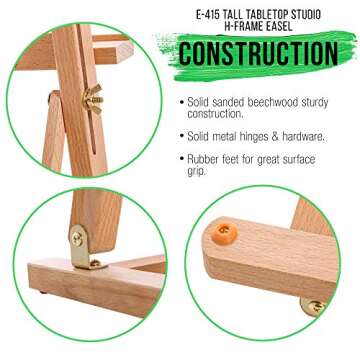 U.S. Art Supply 38" High Tabletop Wooden H-Frame Studio Easel - Artists Adjustable Beechwood Painting and Display Easel, Holds Up to 22" Canvas - Portable Sturdy Table Desktop Holder Sketch Pad Stand