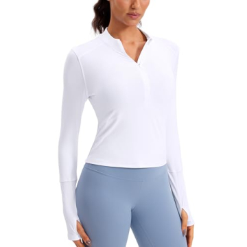 CRZ YOGA Women's Long Sleeve Crop Top Quick Dry Cropped Workout Shirts Half Quarter Zip Pullover Run...