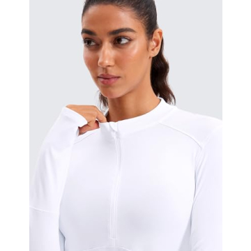 CRZ YOGA Women's Long Sleeve Crop Top Quick Dry Cropped Workout Shirts Half Quarter Zip Pullover Running Athletic Fall Shirt White Medium