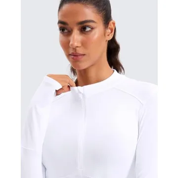 CRZ YOGA Women's Long Sleeve Crop Top Quick Dry Cropped Workout Shirts Half Quarter Zip Pullover Running Athletic Fall Shirt White Medium