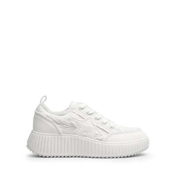 DREAM PAIRS Women Platform Chunky Lightweight Comfortable Casual Denim Fabric Lace-Up Kay Walking Fashion Sneakers,Size 6.5,White,SDFN2427W