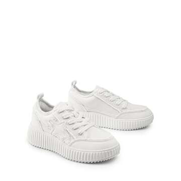 DREAM PAIRS Women Platform Chunky Lightweight Comfortable Casual Denim Fabric Lace-Up Kay Walking Fashion Sneakers,Size 6.5,White,SDFN2427W