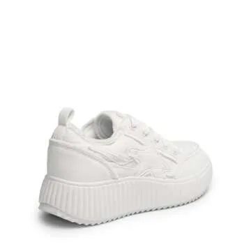 DREAM PAIRS Women Platform Chunky Lightweight Comfortable Casual Denim Fabric Lace-Up Kay Walking Fashion Sneakers,Size 6.5,White,SDFN2427W