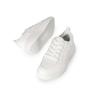 DREAM PAIRS Women Platform Chunky Lightweight Comfortable Casual Denim Fabric Lace-Up Kay Walking Fashion Sneakers,Size 6.5,White,SDFN2427W