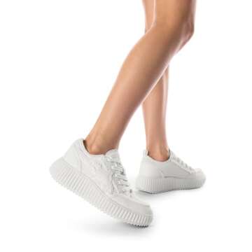 DREAM PAIRS Women Platform Chunky Lightweight Comfortable Casual Denim Fabric Lace-Up Kay Walking Fashion Sneakers,Size 6.5,White,SDFN2427W