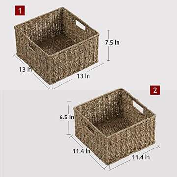 HOONEX Wicker Storage Baskets for Organizing, Decorative Woven Seagrass Baskets for Storage with Carrying Handles, Set of 2, Natural