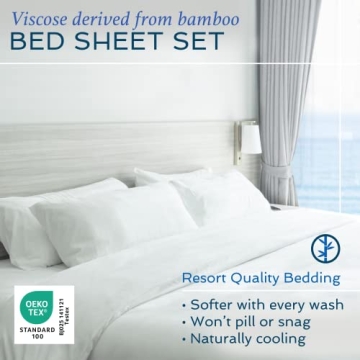 Hotel Sheets Direct 4 Piece Bed Sheet Set King Size, 100% Viscose Derived from Bamboo Sheets Set with 2 Pillowcases, Cooling & Breathable Luxury Bedding, Moisture-Wicking & Silky Soft Texture, White