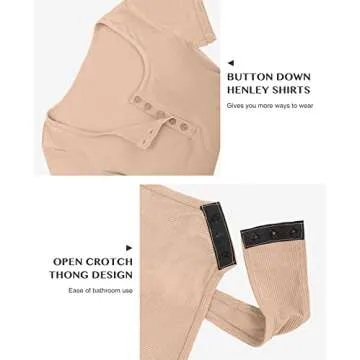 FeelinGirl 3 Packs Short Sleeve Bodysuit for Women Henley Tops Ribbed Cotton T Shirts Summer Scoop Neck Casual Shirt