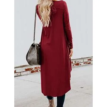 Naggoo Women Long Cardigan Lightweight Open Front Button Down Kimono Cardigans Irregular Plus Size Wine Red,XXL