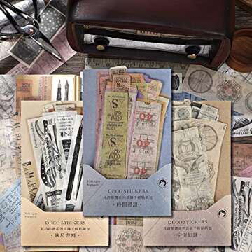 120 Pieces Vintage Scrapbook Washi Stickers for Creative Projects